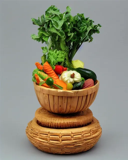 Image similar to wooden carving statue of a basket of vegetables, product picture, ebay listing thumbnail