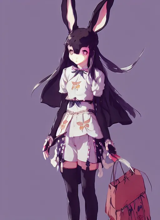 Prompt: concept art of a bunny girl wearing a intricate outfit japanese harajuku street fashion, gapmoe yandere grimdark, butterfly trending on pixiv fanbox, painted by greg rutkowski makoto shinkai takashi takeuchi studio ghibli, akihiko yoshida