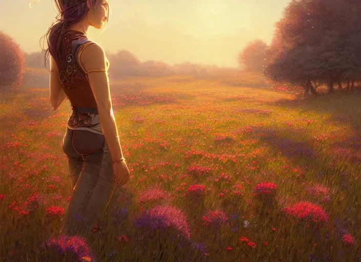 Prompt: detailed intricate digital illustration by greg rutkowski and artgerm and wlop and sanford robinson gifford ; 2 0 0 4 vehicle, beautiful meadow with colorful flowers in background ; 1 3 mm film, arri alfa anamorphic lens ; sharp focus, golden hour lighting, trending on artstation 4 k ; close view