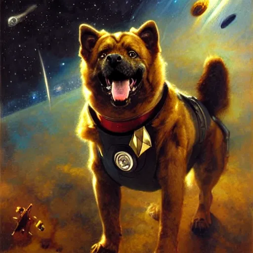 Prompt: a portrait of a manly canine sterfleet officer, star trek the next generation, in front of a console, space battle. highly detailed painting by gaston bussiere, craig mullins, j. c. leyendecker, furry