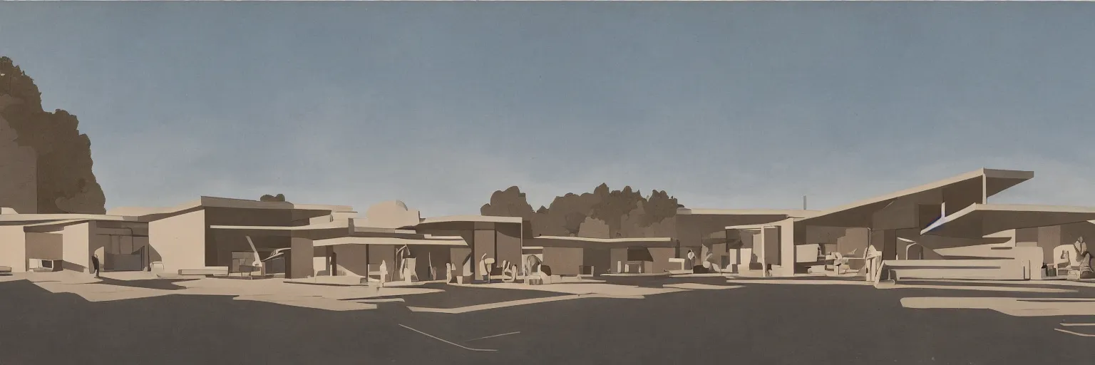 Image similar to midcentury architecture. wide shot. imagined by ken adam.