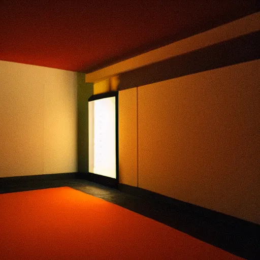 Image similar to view inside an empty room with the only light source being an orange led