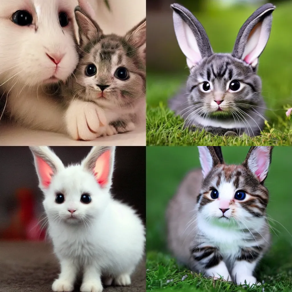 Prompt: A cute hybrid between a bunny and a kitten