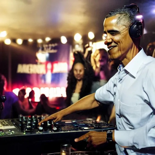 Prompt: Obama DJing at a nightclub in Berlin