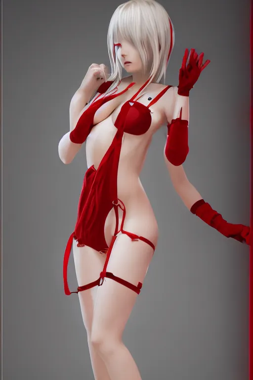 Prompt: sexy anime nurse wearing red lingerie under a white coat, unreal engine, photorealistic 3 d render, artstation