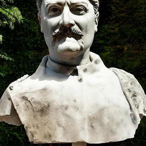 Prompt: a cracked roman marble statue of iosif stalin, highly detailed photography