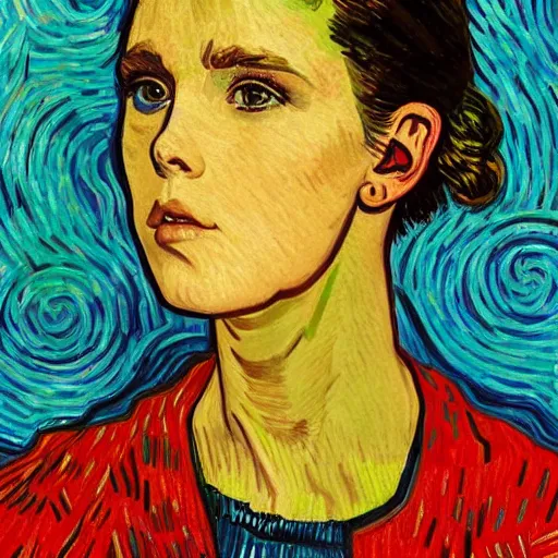 Image similar to Cyberpunk Millie Bobby Brown by Vincent Van Gogh