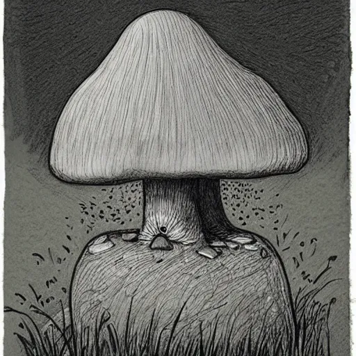 Prompt: mushroom sketch, by john kenn mortensen and alexander jansson