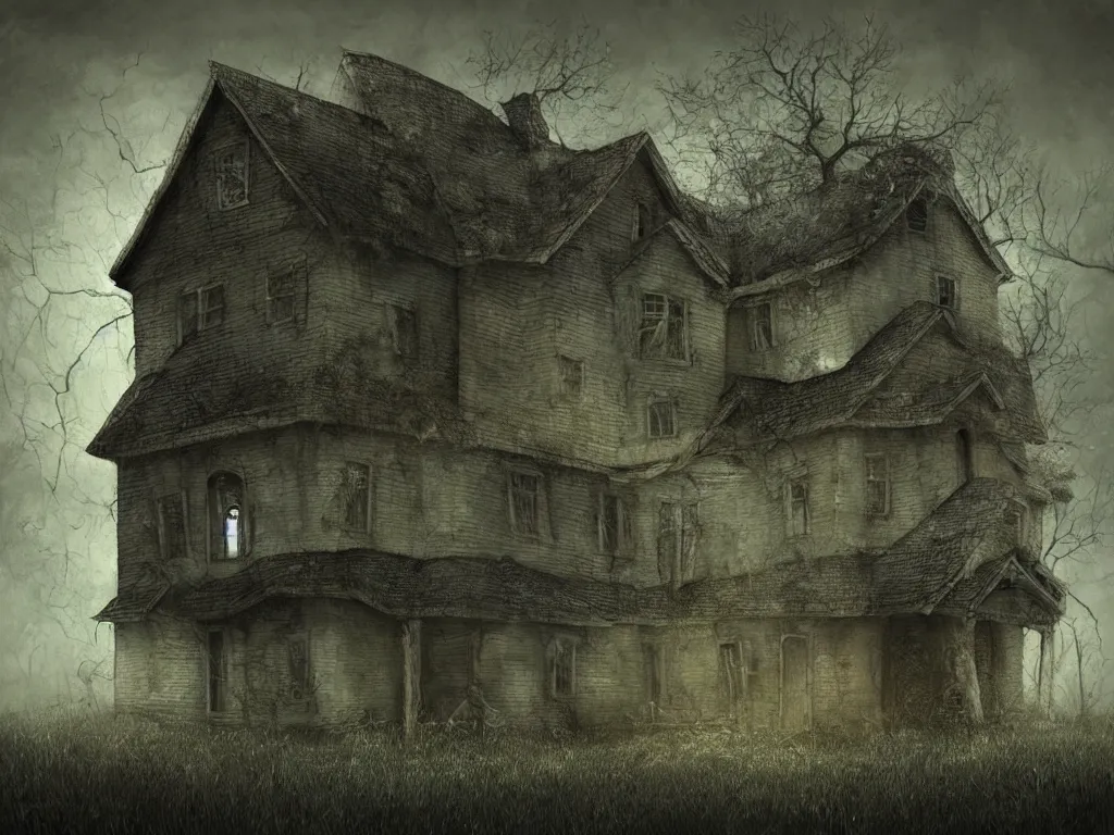 Prompt: a creepy house in the style of Anton Semenov, digital art, realistic painting, High definition