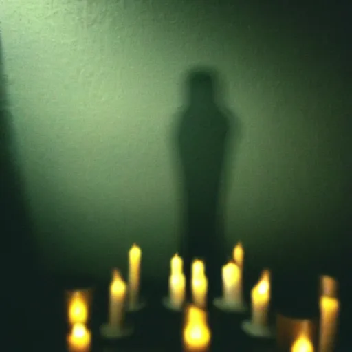 Image similar to insane nightmare, no light, everything is blurred, creepy shadows, candles, very poor quality of photography, 2 mpx quality, grainy picture