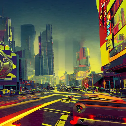 Image similar to SPACE INVADERS game as a city, bustling, rockets, atmospheric, hazy, sweltering, highly detailed, autochrome, 8k, reflections, octane render, unreal engine 5, art by Cézanne