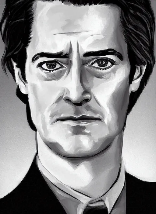 Image similar to portrait of kyle maclachlan as dale cooper by karolis strautniekas