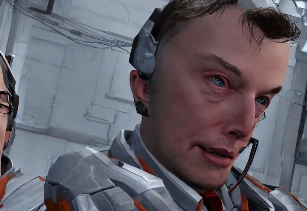 Image similar to elon musk in half life, elon musk in the video game half life, gameplay screenshot, close up, 3 d rendering. unreal engine. amazing likeness. very detailed.