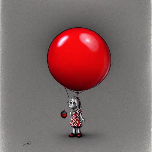 Image similar to surrealism grunge cartoon portrait sketch of a flower inside a balloon with a wide smile and a red balloon by - michael karcz, loony toons style, chucky style, horror theme, detailed, elegant, intricate