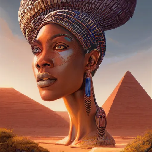 Image similar to highly detailed portrait of an african egyptian goddess, intricate alien technology, stephen bliss, unreal engine, fantasy art by greg rutkowski, loish, rhads, ferdinand knab, makoto shinkai and lois van baarle, ilya kuvshinov, rossdraws, tom bagshaw, global illumination, radiant light, detailed and intricate environment