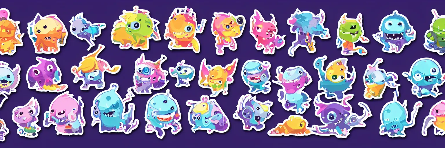 Prompt: cute monsters, vector staravia sticker art, sticker, clean background, illustration, spread sheet, cronobreaker, beeple game icon