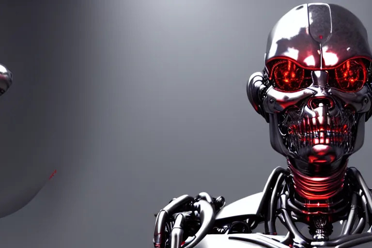 Prompt: cyberpunk alien concept inspired terminator robot, futuristic look, highly detailed body, very powerful, photorealistic camera shot, bright studio setting, studio lighting, crisp quality and light reflections, unreal engine 5 quality render