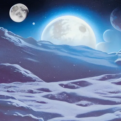 Prompt: moonrise on an alien planet in winter luminescent airbrush detailed painting 4 k