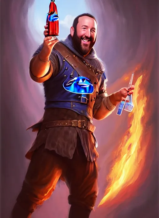 Image similar to a _ fantasy _ style _ portrait _ painting _ of burt kreischer drinking pepsi, rpg dnd oil _ painting _ unreal _ 5 _ daz. _ rpg _ portrait _ extremely _ detailed _ artgerm _ greg _ rutkowski _ greg