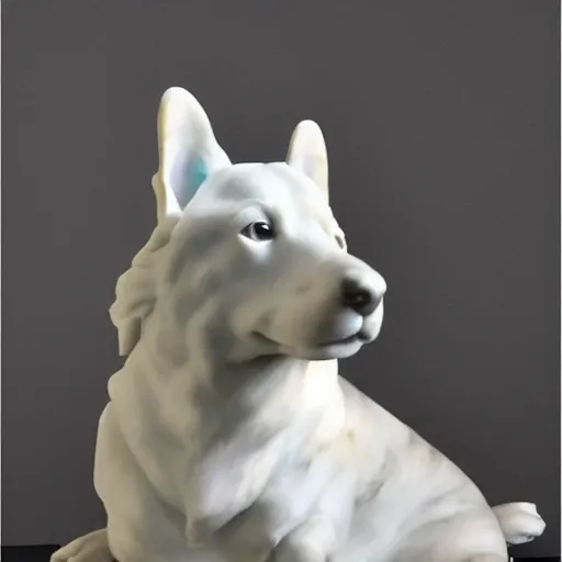 Image similar to statue of a Corgi dog, white marble, studio lighting, by Gian Lorenzo Bernini