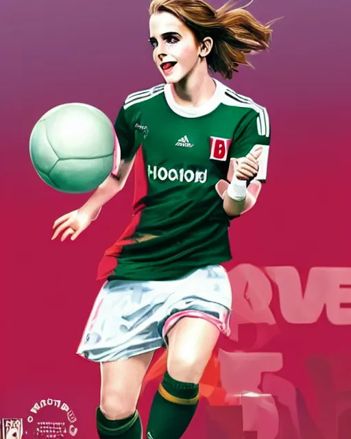 Image similar to a portrait of emma watson as a lokomotiv football player, hyper realistic