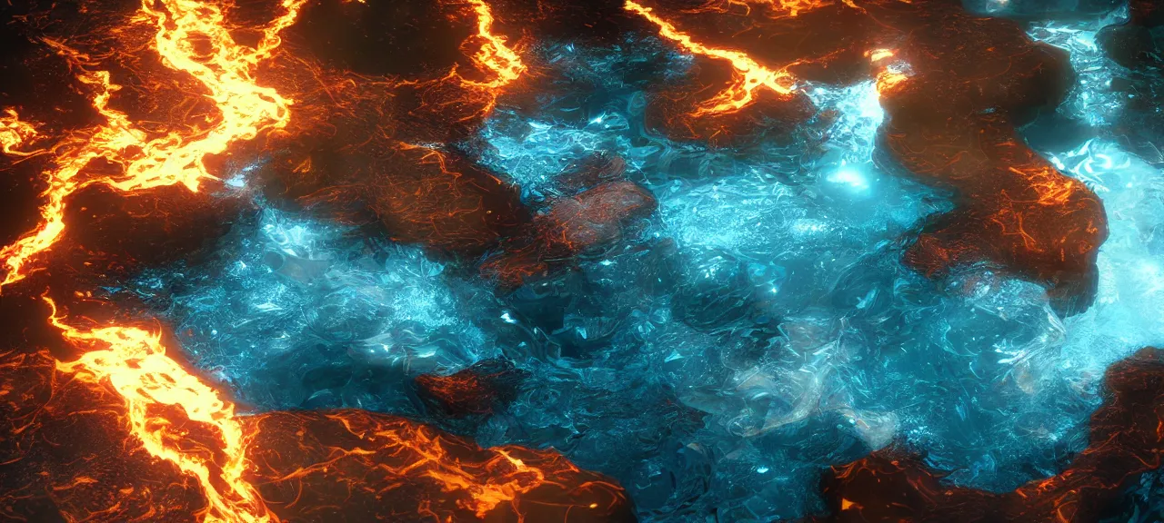 Image similar to Imagination of water in shapes of fire, photorealistic, Unreal Engine 5