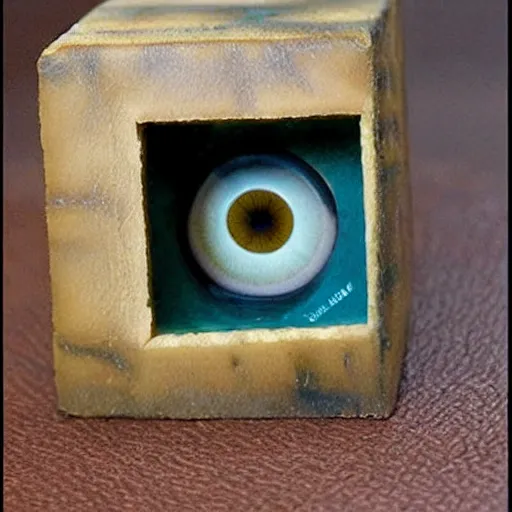 Image similar to ultra realistic cube made out of human skin, single big human eye coming out of the skin cube