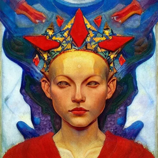 Image similar to the ocean crown, by Annie Swynnerton and Nicholas Roerich and Diego Rivera, blue skin, elaborate costume, geometric ornament, rich color, dramatic cinematic lighting, smooth, sharp focus, extremely detailed