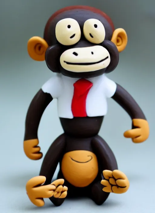 Image similar to monkey cartoon character with tie, clay figure, kawaii