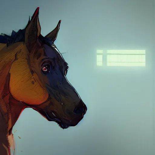 Image similar to portrait of bojack horseman, dramatic lighting, illustration by Greg rutkowski, yoji shinkawa, 4k, digital art, concept art, trending on artstation