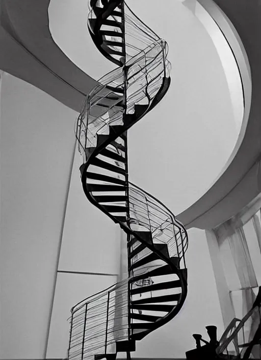 Prompt: a spiral dna staircase, mc escher