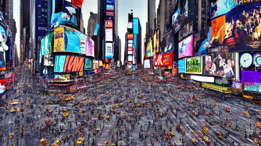 Image similar to a highly detailed, realistic photo of New York Time Square, the ground is completely filled with eggs, intricate, 8k highly professionally detailed, HDR