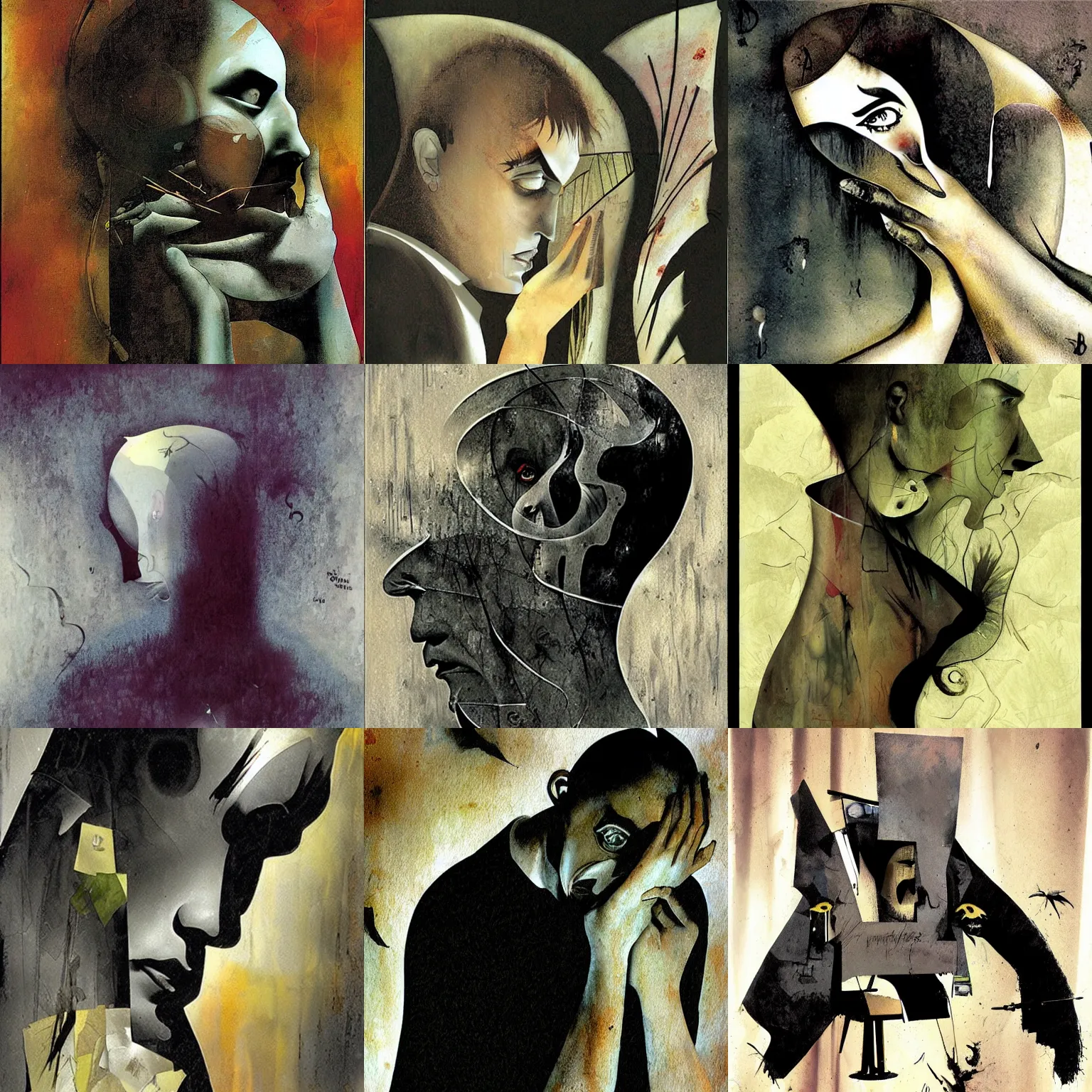 Prompt: deep sadness, by dave mckean