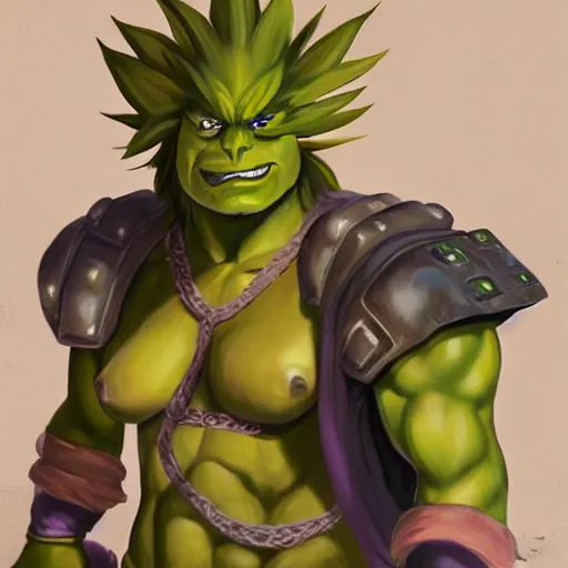 Image similar to greg manchess portrait painting of partially armored blanka from street fighter as overwatch character, medium shot, asymmetrical, profile picture, organic painting, sunny day, matte painting, bold shapes, hard edges, street art, trending on artstation, by huang guangjian and gil elvgren and gerald brom