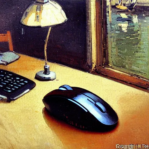 Image similar to a computer mouse on a desk, stanhope forbes, landscape painting, impressionist