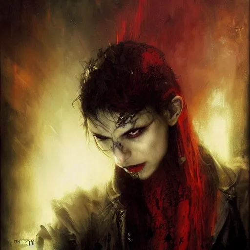 Image similar to the last vampire in london by raymond swanland, highly detailed, dark tones