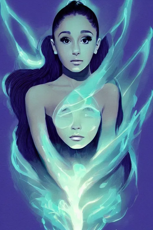 Prompt: ariana grande, art by frank kelly. trending on artstation, bioluminescence closeup view illustrator, american romanticism, very very elegant, 4 k hd