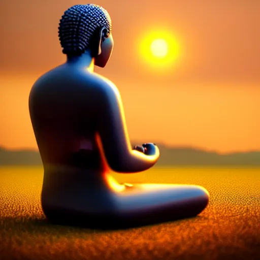 Image similar to contented peaceful nigerian!! buddha, praying meditating, in a scenic environment, detailed, golden hour, realism, artstation trending, digital art