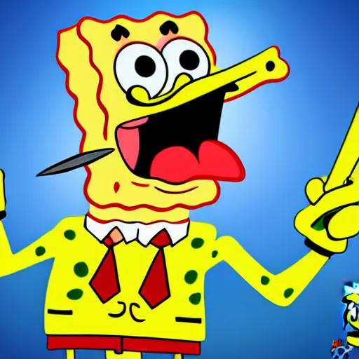 Image similar to spongebob stabbing someone with a knife hyper realistic 4 k image