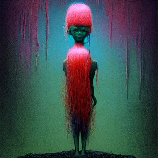 Image similar to rainbow troll doll by beksinski, banksy and tristan eaton, dark neon trimmed beautiful dystopian digital art