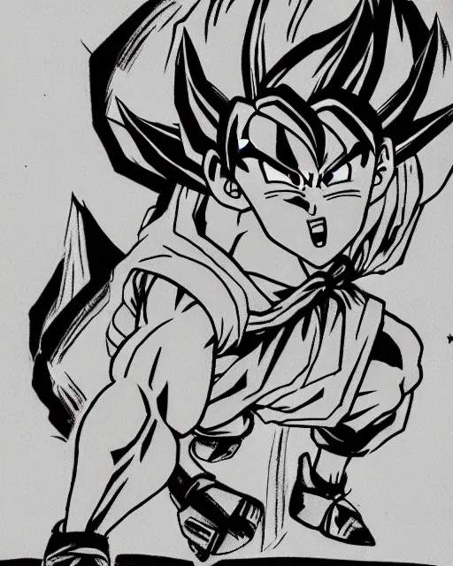 Image similar to goku from dragon ball, sketch by glen keane, black and white illustration by glen keane, concept art, artstation, disney 1 9 9 0