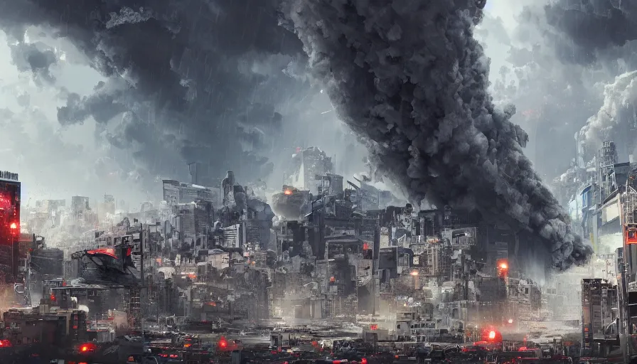 Prompt: movie poster style of people watching their city destroying by tornadoes, hyperdetailed, artstation, cgsociety, 8 k