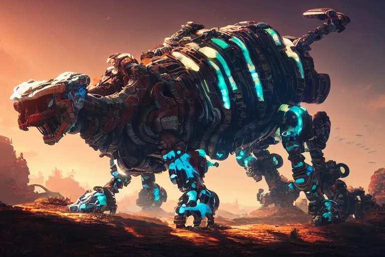 Image similar to clamberjaw machine mecanical creature robot of horizon forbidden west horizon zero dawn bioluminiscence global illumination ray tracing hdr fanart arstation by ian pesty and alena aenami artworks in 4 k