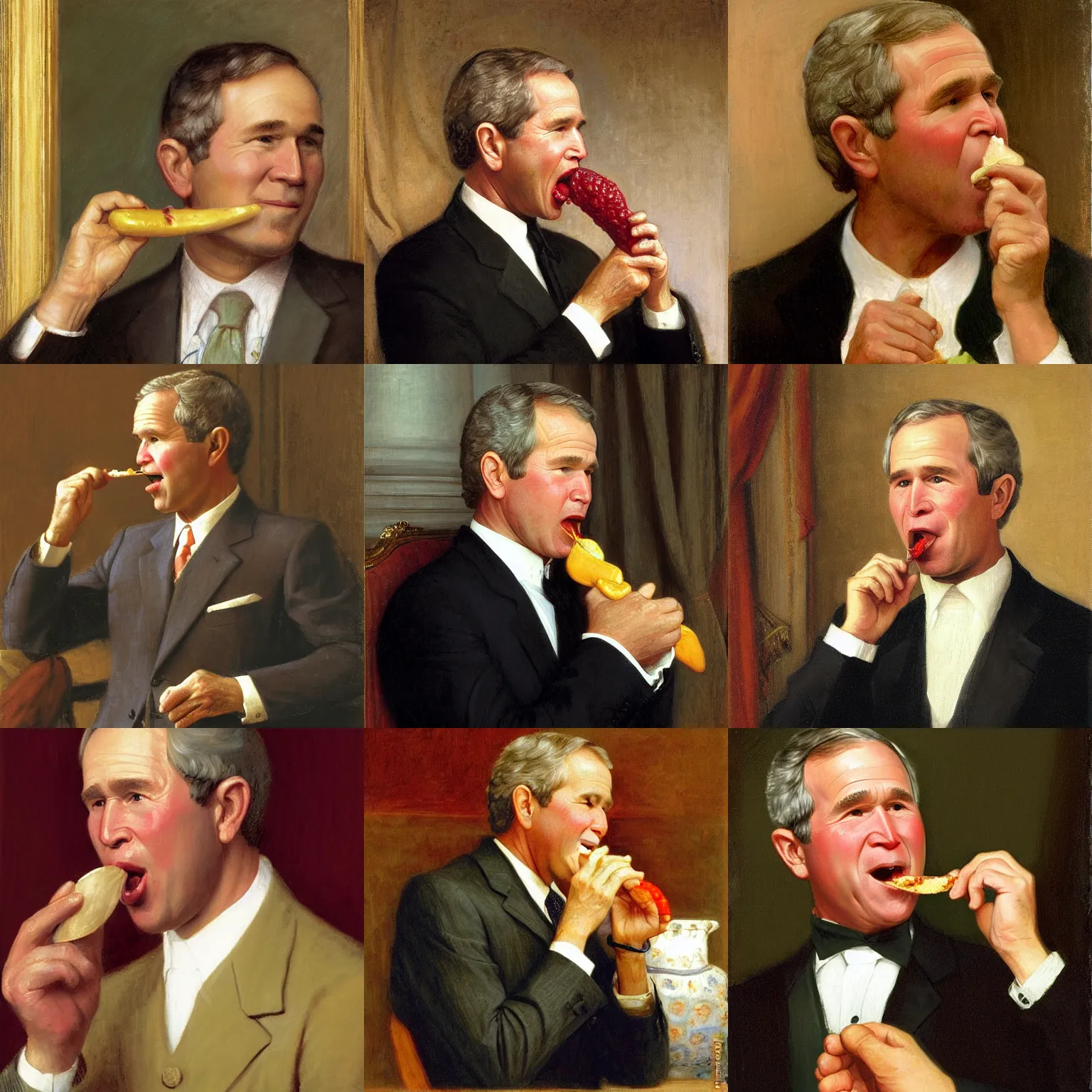 Prompt: George W. Bush eating a popsickle, by Edmund Blair Leighton