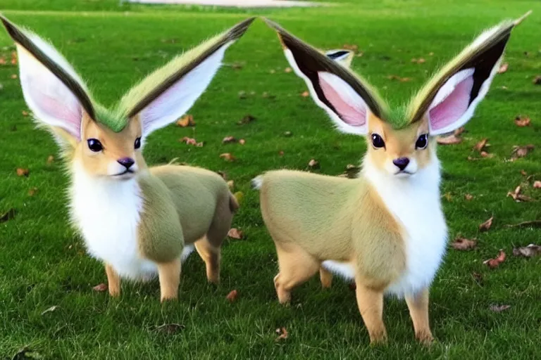 Image similar to real life leafeon pokemon, cute!!!, heroic!!!, adorable!!!, playful!!!, fluffly!!!, happy!!!, cheeky!!!, mischievous!!!, ultra realistic!!!, autumn, clear weather, golden hour, sharp focus