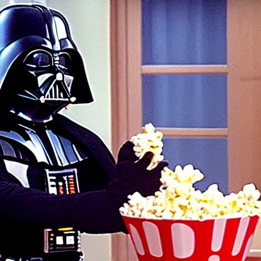 Image similar to darth vader eating popcorn while watching friends