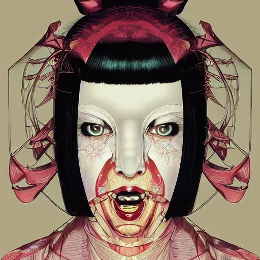 Image similar to portrait of crazy sia kate isobelle furler, symmetrical, glamour, by yoichi hatakenaka, masamune shirow, josan gonzales and dan mumford, ayami kojima, takato yamamoto, barclay shaw, karol bak, yukito kishiro