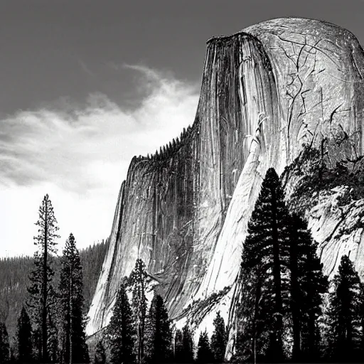 Image similar to gods cathedral at yosemite, by ansel adams