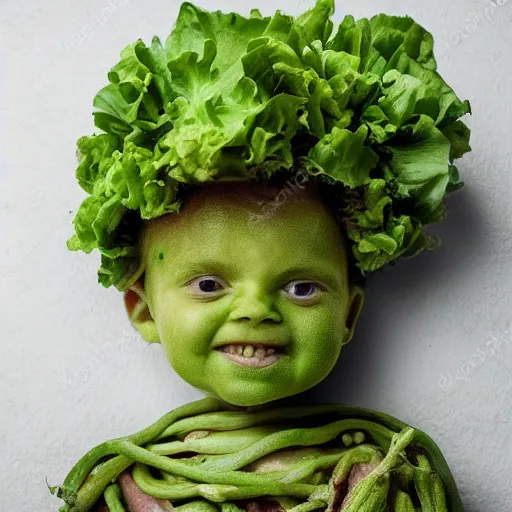 Image similar to a child made of vegetables, photo realistic, professional photography