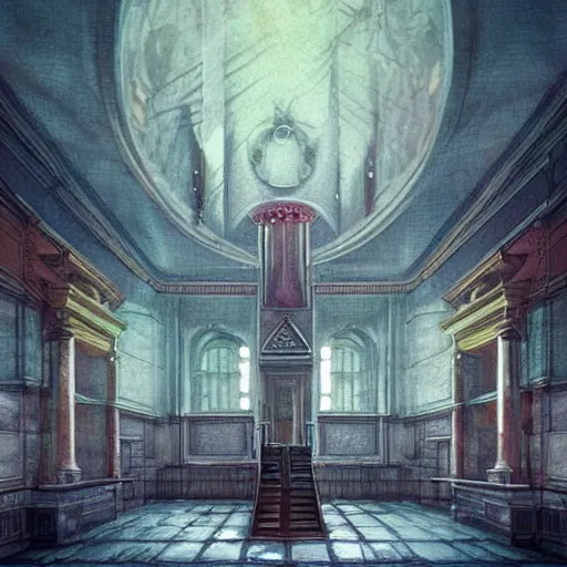 Prompt: eldritch legislature, fantasy illustration, realistic colorful photography, interior, hyperrealism, epic dramatic